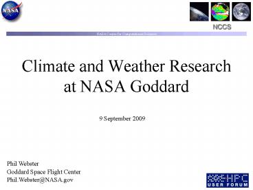 Climate and Weather Research at NASA Goddard