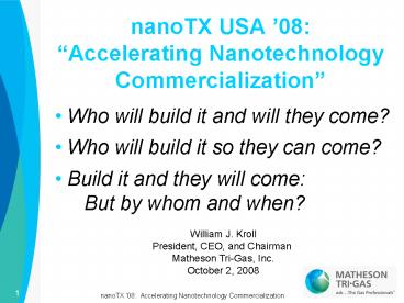 nanoTX USA 08: Accelerating Nanotechnology Commercialization