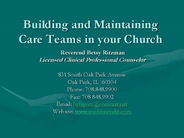 Building and Maintaining Care Teams in your Church