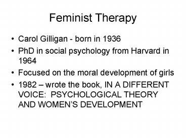 Feminist Therapy