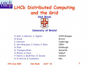 LHCb Distributed Computing and the Grid Nick Brook  University of Bristol