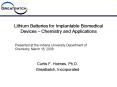 Lithium Batteries for Implantable Biomedical Devices Chemistry and Applications