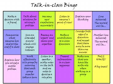 Talk-in-class Bingo