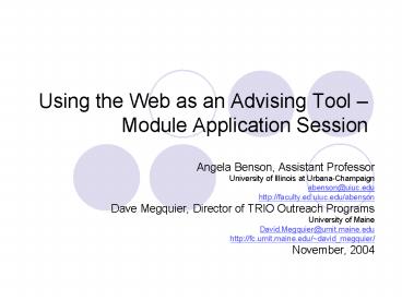 Using the Web as an Advising Tool 