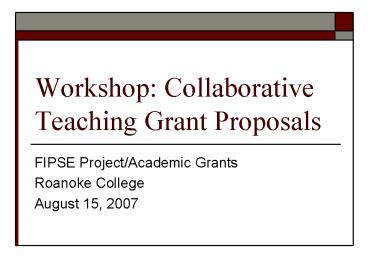 Workshop: Collaborative Teaching Grant Proposals