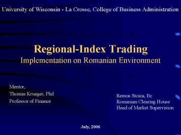 RegionalIndex Trading Implementation on Romanian Environment