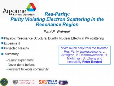Res-Parity: Parity Violating Electron Scattering in the Resonance Region
