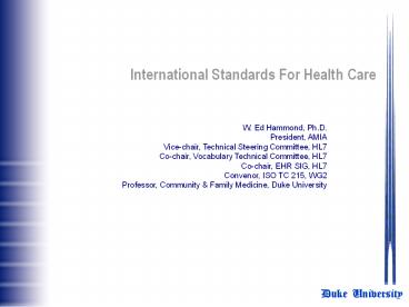 International Standards For Health Care