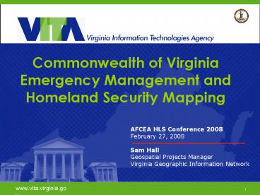Commonwealth of Virginia Emergency Management and Homeland Security Mapping