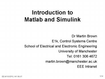Introduction to Matlab and Simulink presentation | free to view