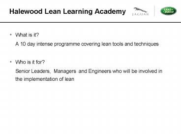 Halewood Lean Learning Academy