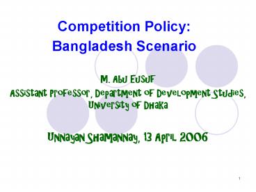 Competition Policy: Bangladesh Scenario