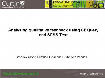 Analysing qualitative feedback using CEQuery and SPSS Text