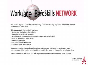 Dyslexia in the Workplace Learning Outcomes: