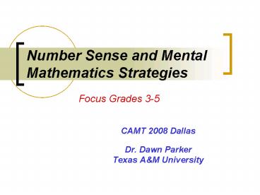 Number Sense and Mental Mathematics Strategies