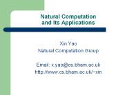 Natural Computation and Its Applications