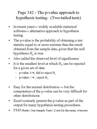 Page 342 The pvalue approach to hypothesis testing: Twotailed tests