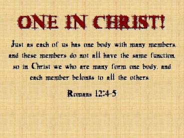 ONE IN CHRIST