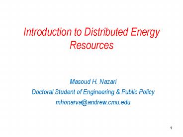 Introduction to Distributed Energy Resources