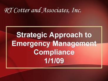 Strategic Approach to Emergency Management Compliance 1109