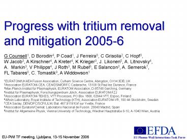 Progress with tritium removal and mitigation 20056