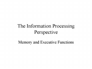 The Information Processing Perspective