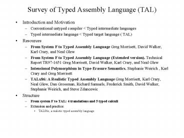 Survey of Typed Assembly Language TAL