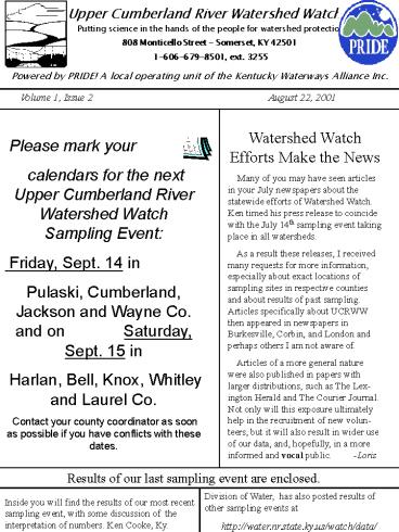 Upper Cumberland River Watershed Watch