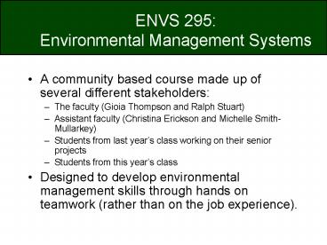 ENVS 295: Environmental Management Systems