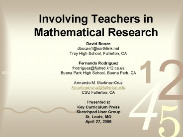 Involving Teachers in Mathematical Research