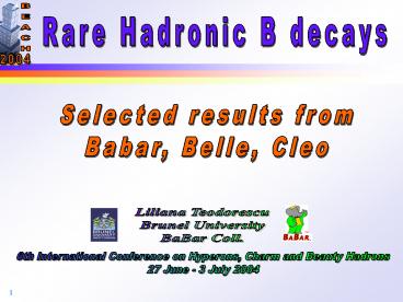 Rare Hadronic B decays