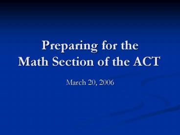 Preparing for the Math Section of the ACT