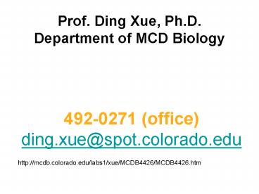 Prof' Ding Xue, Ph'D' Department of MCD Biology