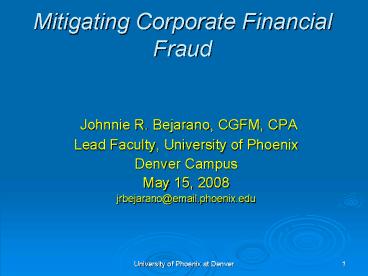 Mitigating Corporate Financial Fraud