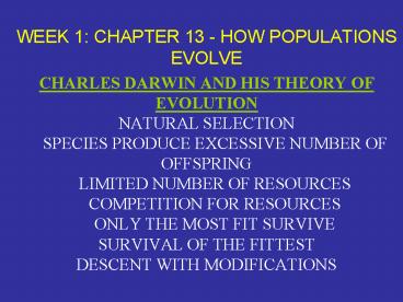 WEEK 1: CHAPTER 13 HOW POPULATIONS EVOLVE