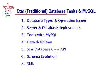 Star (Traditional) Database Tasks