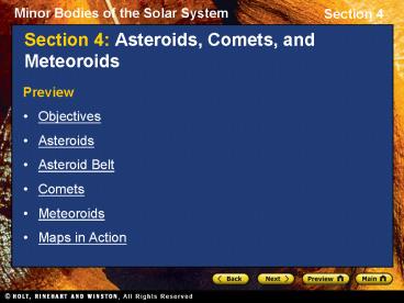 Section 4: Asteroids, Comets, and Meteoroids