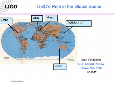 LIGOs Role in the Global Scene