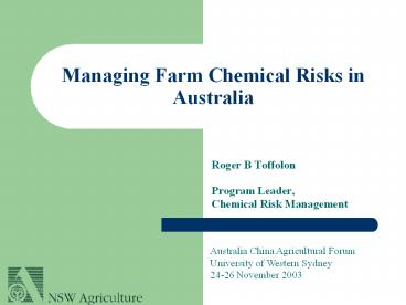 Managing Farm Chemical Risks in Australia