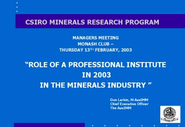 CSIRO MINERALS RESEARCH PROGRAM