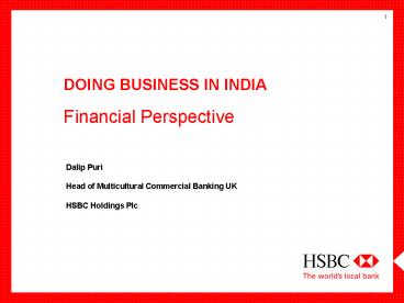 DOING BUSINESS IN INDIA Financial Perspective