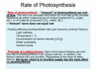 Rate of Photosynthesis