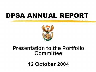 Presentation to the Portfolio Committee