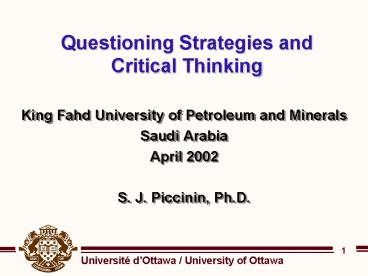 Questioning Strategies and Critical Thinking