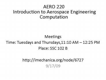 AERO 220 Introduction to Aerospace Engineering Computation