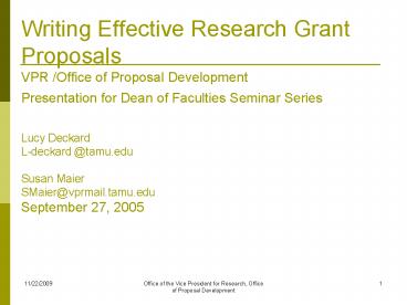 Writing Effective Research Grant Proposals VPR Office of Proposal ...