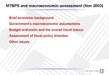 MTBPS and macroeconomic assessment Nov 2003