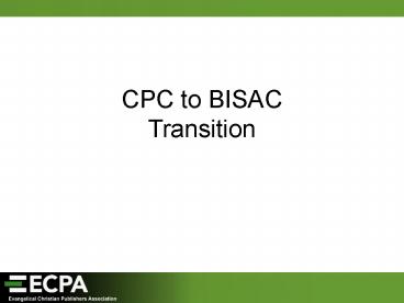 CPC to BISAC Transition