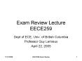Exam Review Lecture EECE259 PowerPoint PPT Presentation