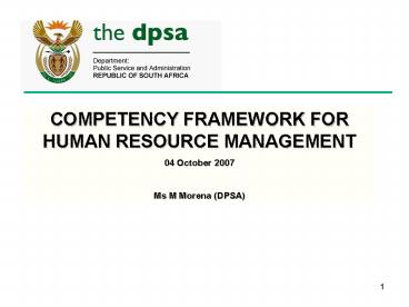 COMPETENCY FRAMEWORK FOR HUMAN RESOURCE MANAGEMENT